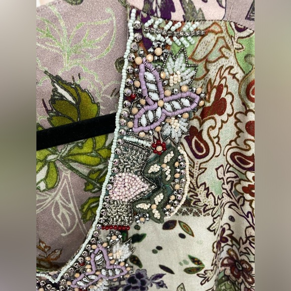 John • Mark Hand Printed Beaded V-Neck Art to Wear Tunic Size XL Pink Paisley l1 - Picture 4 of 10